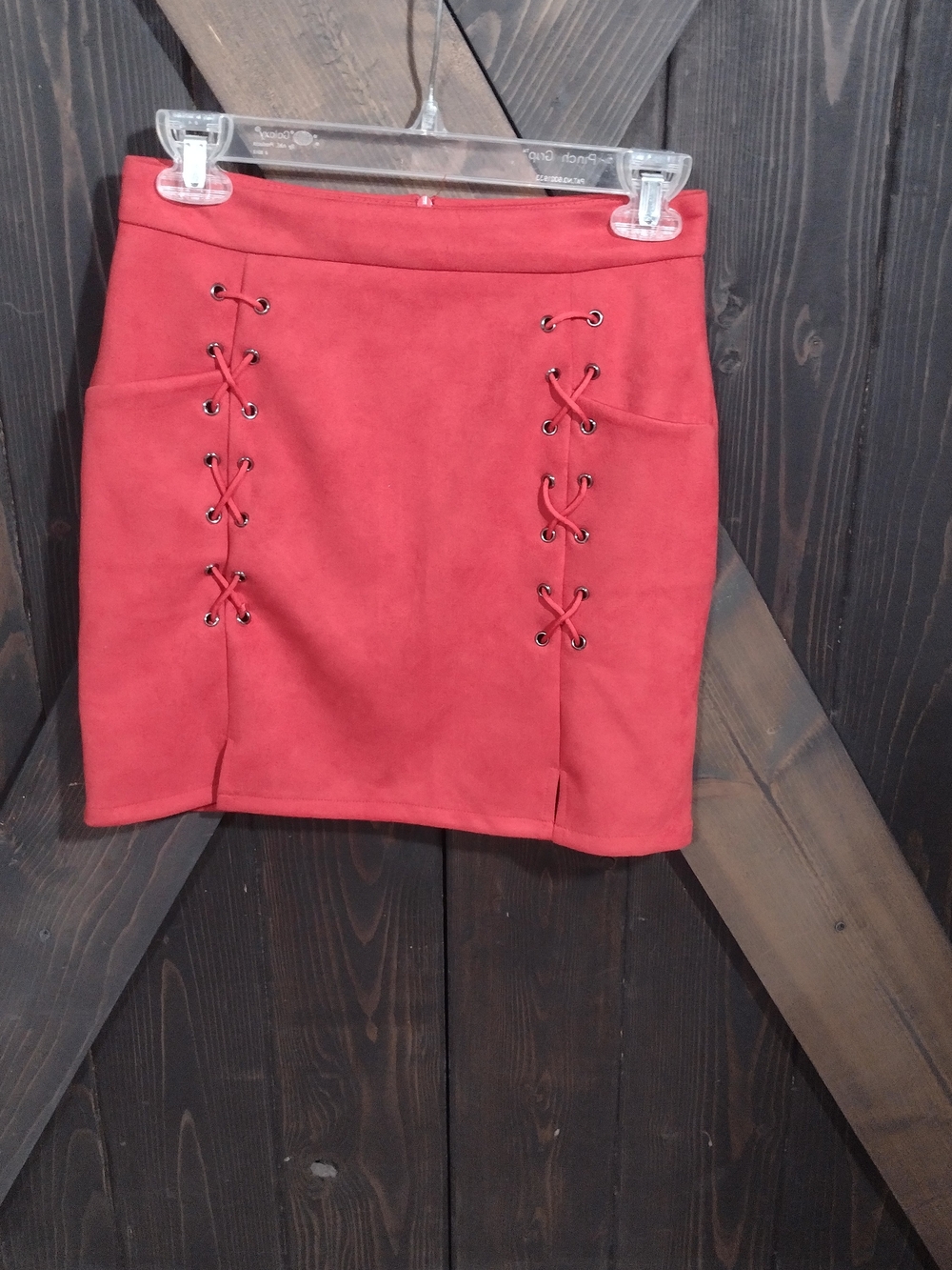Red Lace-Up Faux Suede Mini Skirt - Women's Fashion
